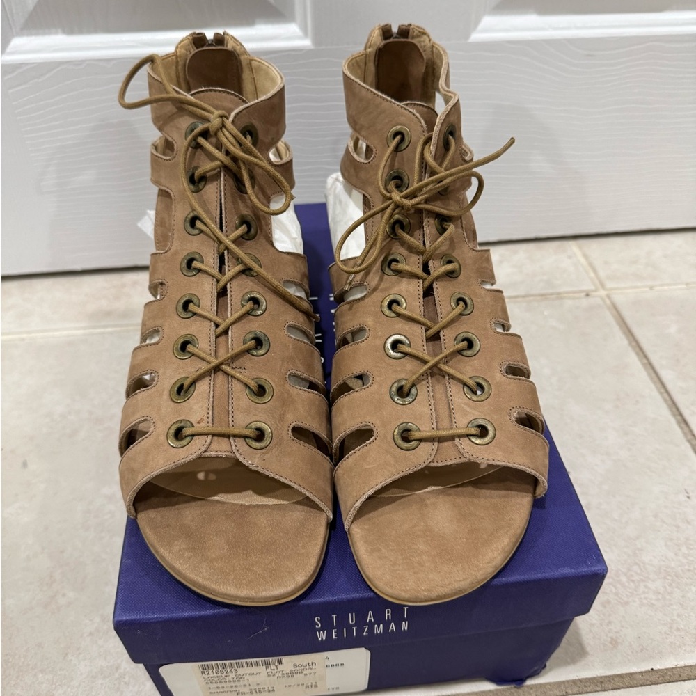 Stuart Weitzman Brown Lace-Up Sandals